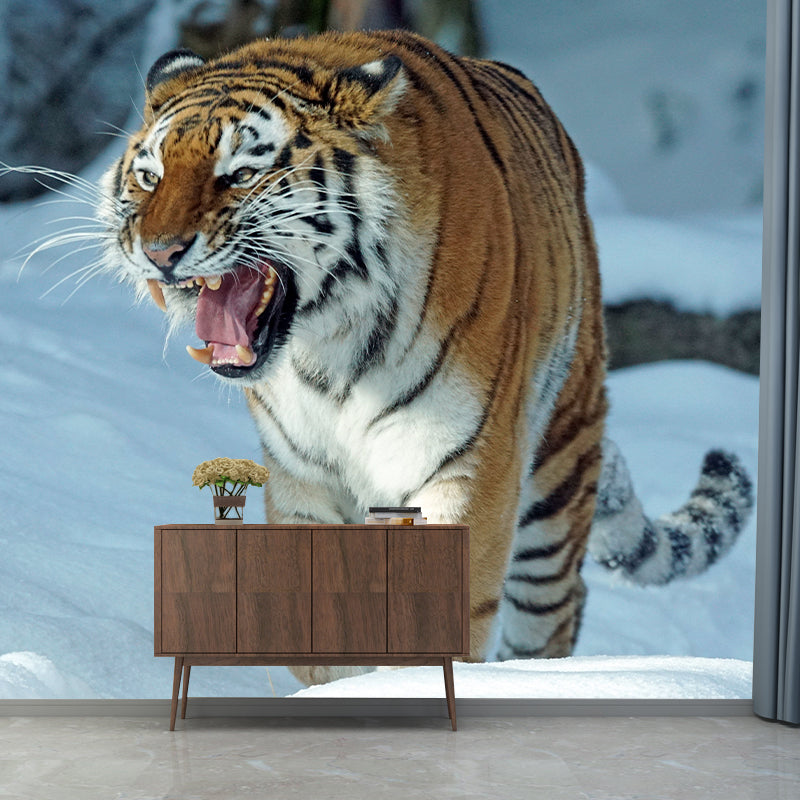 Contemporary Tiger Animal Wall Paper Murals for Home Moisture Resistant, Personalised Size