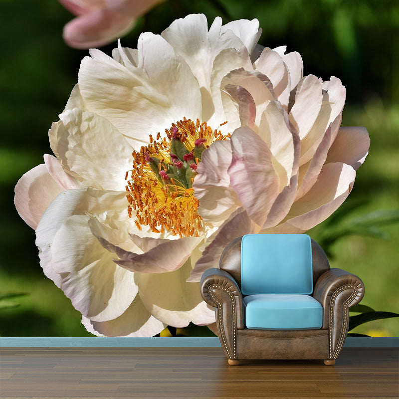 Delicate Peony Houses Mural Decal for Girls' Bedroom, Moisture Resistant