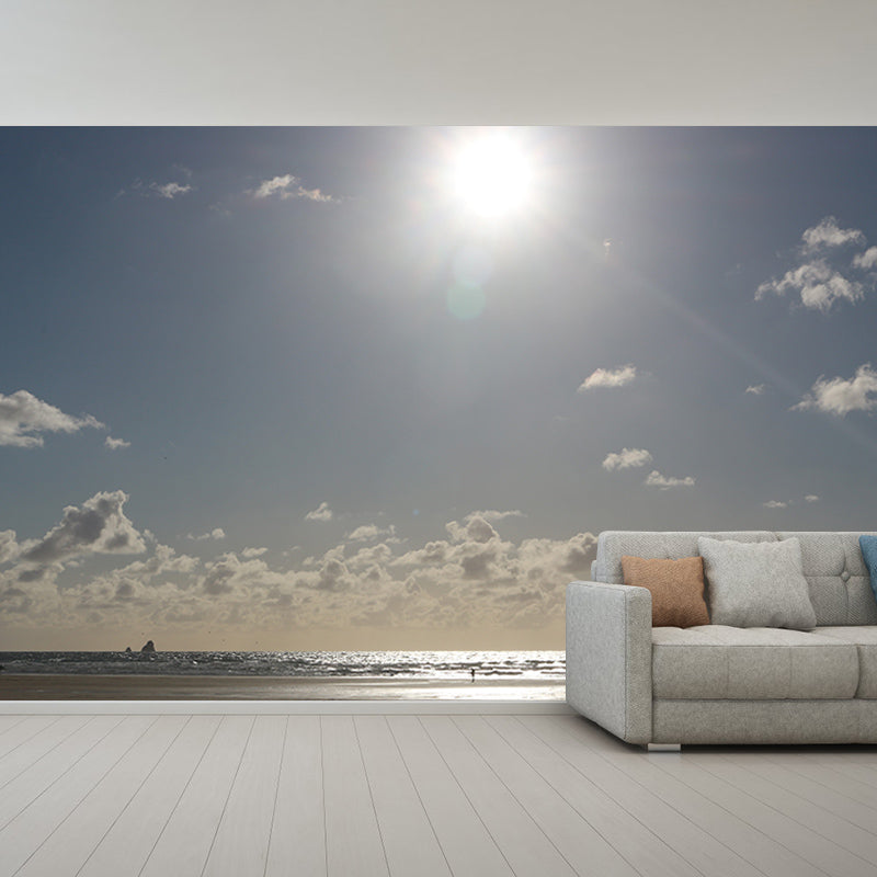 Romantic Beach Mural Wallpaper Stain Resistant Wall Art for Guest Room Decor