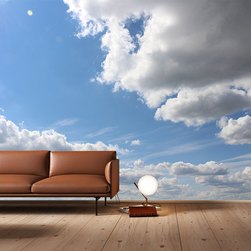 Clear Sky Blue Mural Wallpaper Moisture Resistant Wall Art for Guest Room Decor