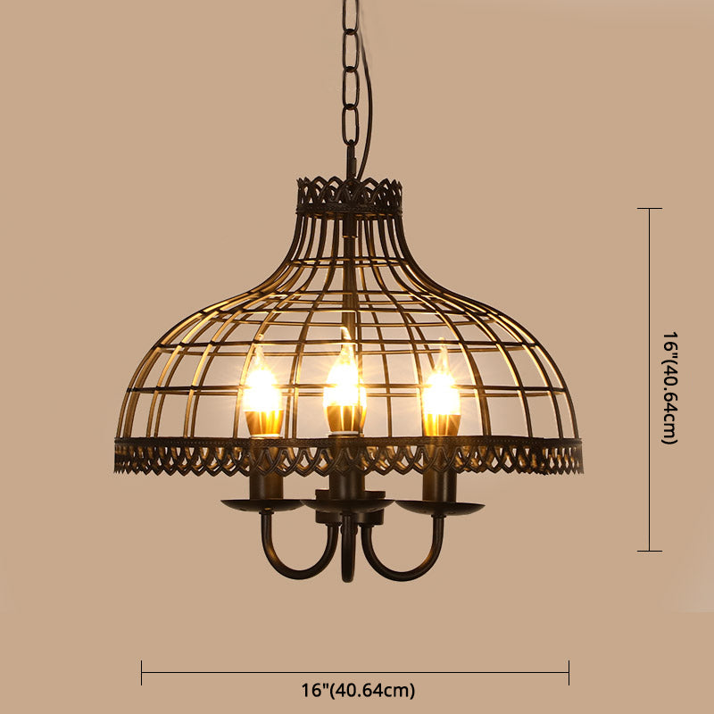 Caged Metal Chandelier Light Fixture Industrial Restaurant Pendant Chandelier in Black