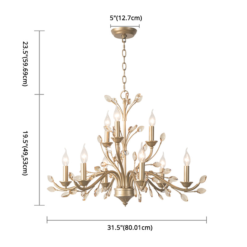 Branches Pendant Lighting Fixture Rustic Style Gold Crystal Hanging Pendant Light