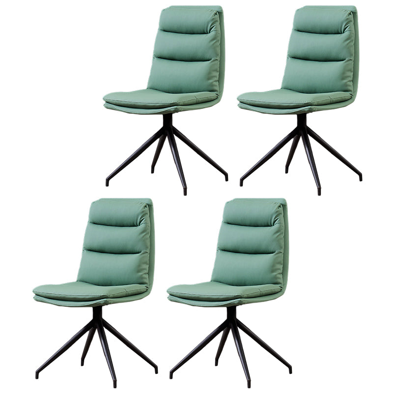 Moderne Leder -Armless Essstuhl gepolsterte Seitenstühle mit Metallbeinen