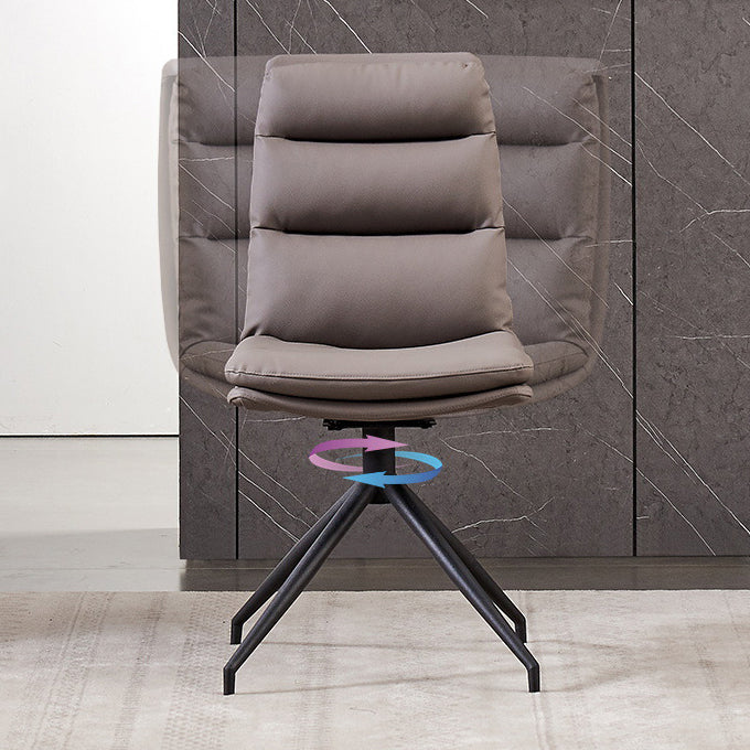 Moderne Leder -Armless Essstuhl gepolsterte Seitenstühle mit Metallbeinen