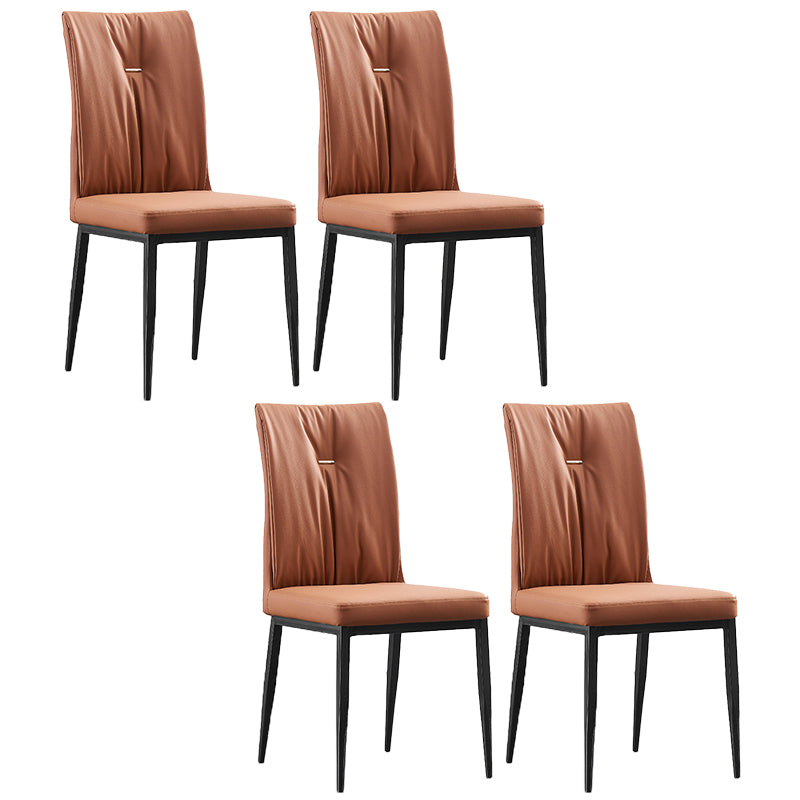 Moderne zeitgenössische Leder -Parsons -Stuhlseite Essstühle mit Metallbeinen