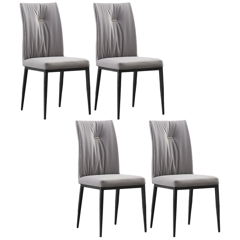 Moderne zeitgenössische Leder -Parsons -Stuhlseite Essstühle mit Metallbeinen