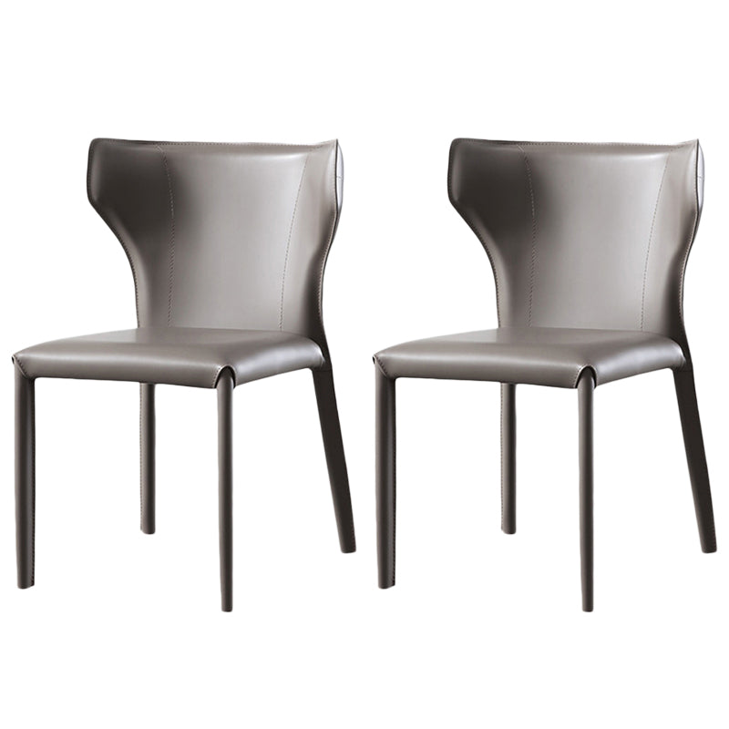 Moderner Wingback Side Stuhl Leder armlosen Essstuhl mit Metallbeinen