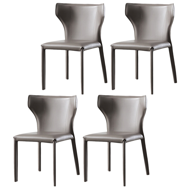 Moderner Wingback Side Stuhl Leder armlosen Essstuhl mit Metallbeinen