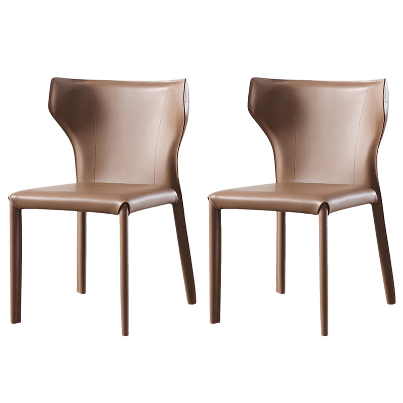 Moderner Wingback Side Stuhl Leder armlosen Essstuhl mit Metallbeinen