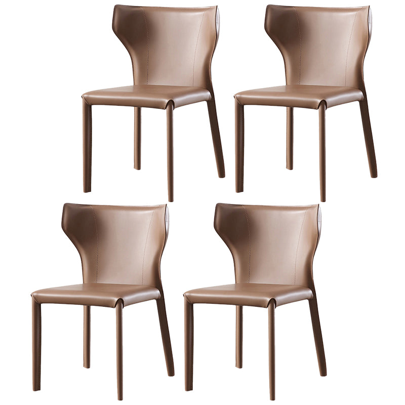 Moderner Wingback Side Stuhl Leder armlosen Essstuhl mit Metallbeinen