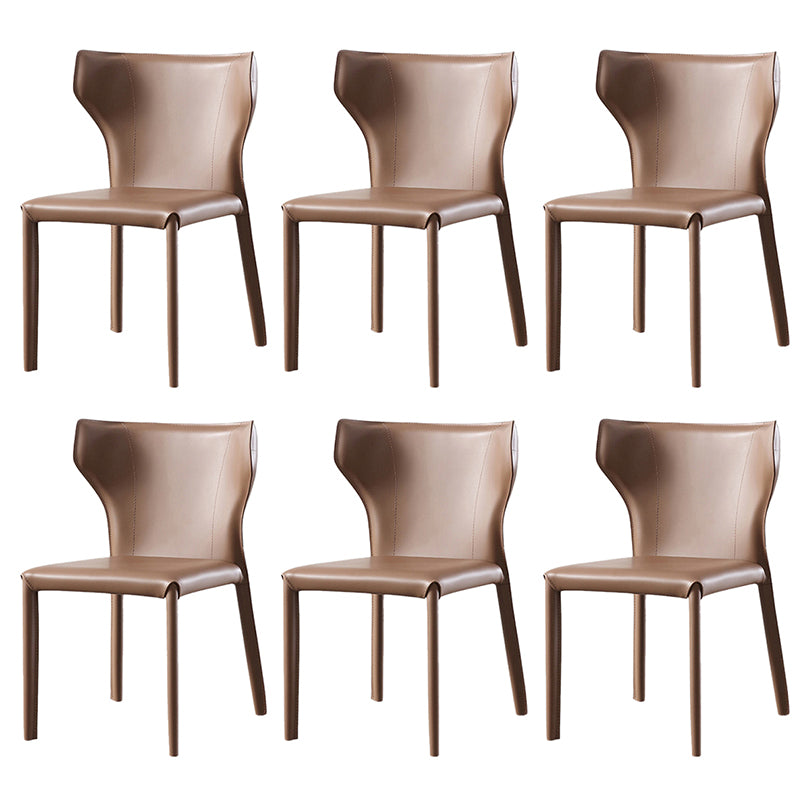 Moderner Wingback Side Stuhl Leder armlosen Essstuhl mit Metallbeinen