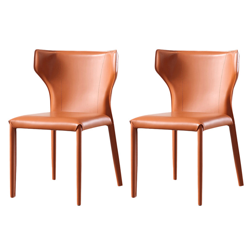 Moderner Wingback Side Stuhl Leder armlosen Essstuhl mit Metallbeinen