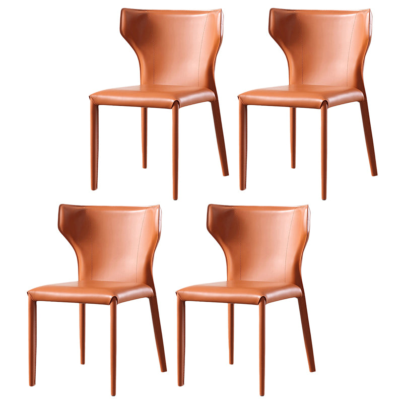 Moderner Wingback Side Stuhl Leder armlosen Essstuhl mit Metallbeinen