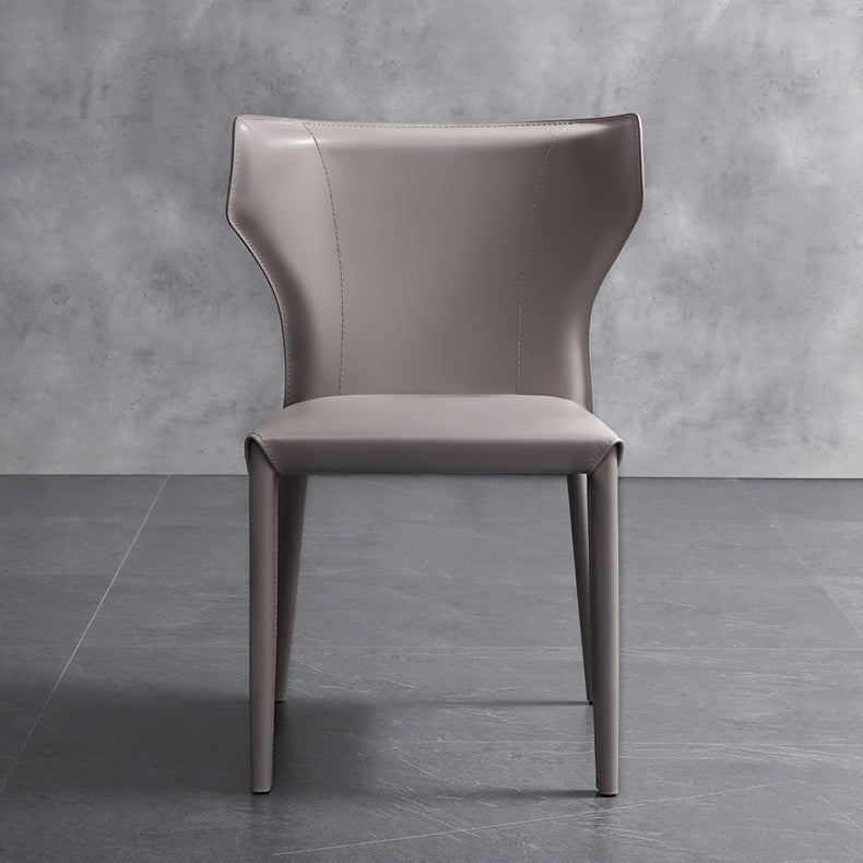Moderner Wingback Side Stuhl Leder armlosen Essstuhl mit Metallbeinen