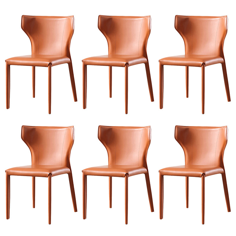 Moderner Wingback Side Stuhl Leder armlosen Essstuhl mit Metallbeinen