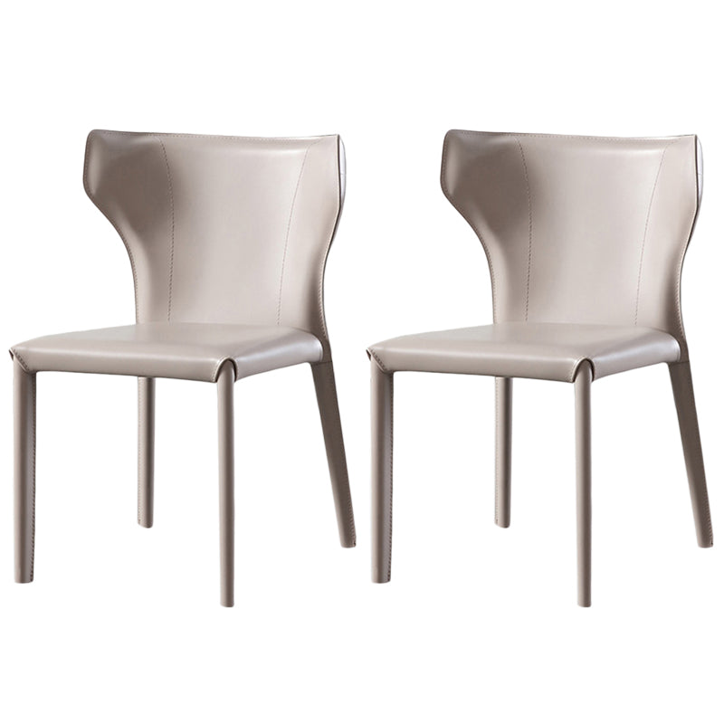 Moderner Wingback Side Stuhl Leder armlosen Essstuhl mit Metallbeinen