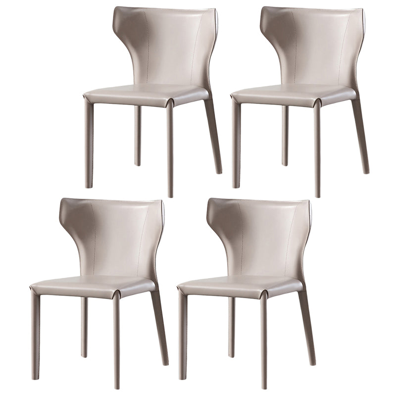 Moderner Wingback Side Stuhl Leder armlosen Essstuhl mit Metallbeinen