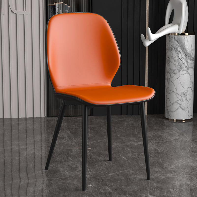 Leder zeitgenössischer Wingback Side Stuhl Küche Essstuhl mit Metallbeinen