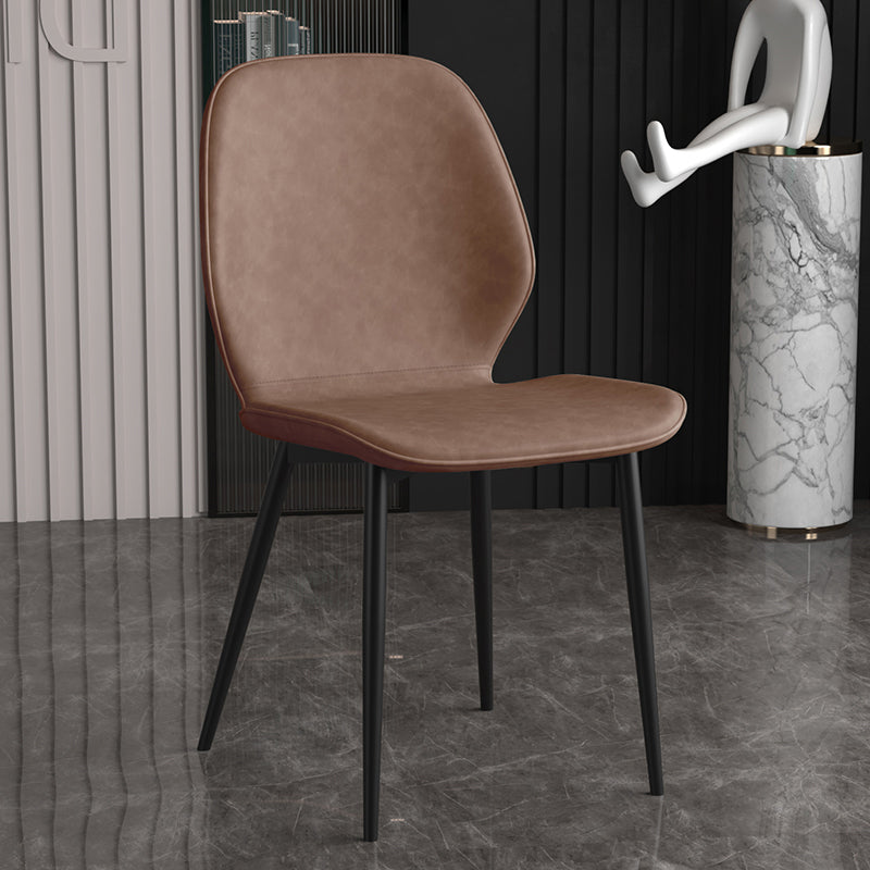 Leder zeitgenössischer Wingback Side Stuhl Küche Essstuhl mit Metallbeinen