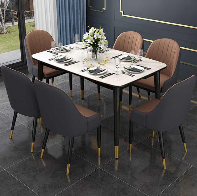 Glamstil Faux Lederstuhl Parsons Essstuhl für Zuhause mit schwarzen Beinen