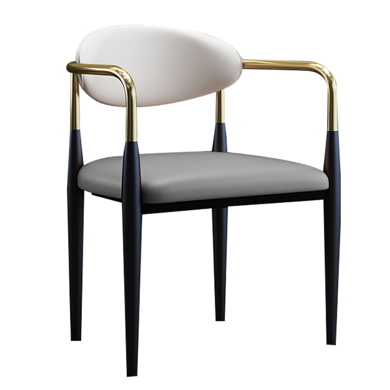 Scandinavian Style Open Back Dining Chair Black Finish Metal Upholstered Side Chair for Home Use