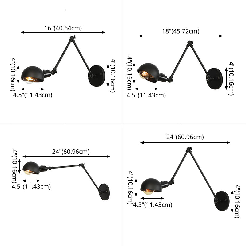 Fissature da parete a cupola vintage industriali in metallo lampade montate a parete in nero in nero