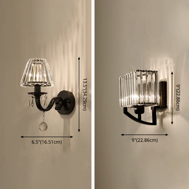 Crystal Conical Sconce Lamp Fixtures 1-Light Modern Style Wall Mounted Light in Black and Gold