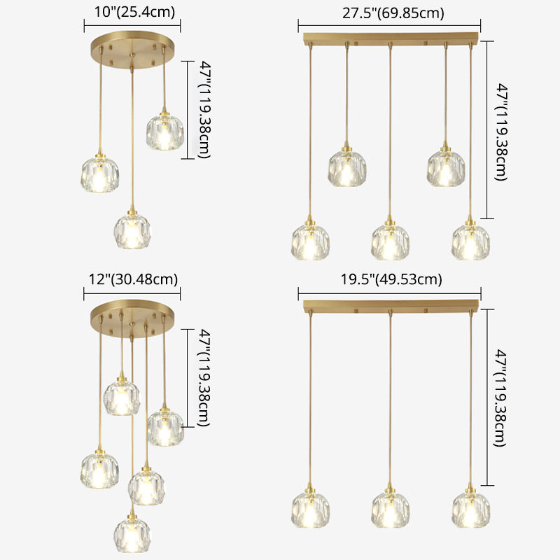 Round Down Lighting Pendant Modern Style Crystal Coppery Suspension Pendant Light