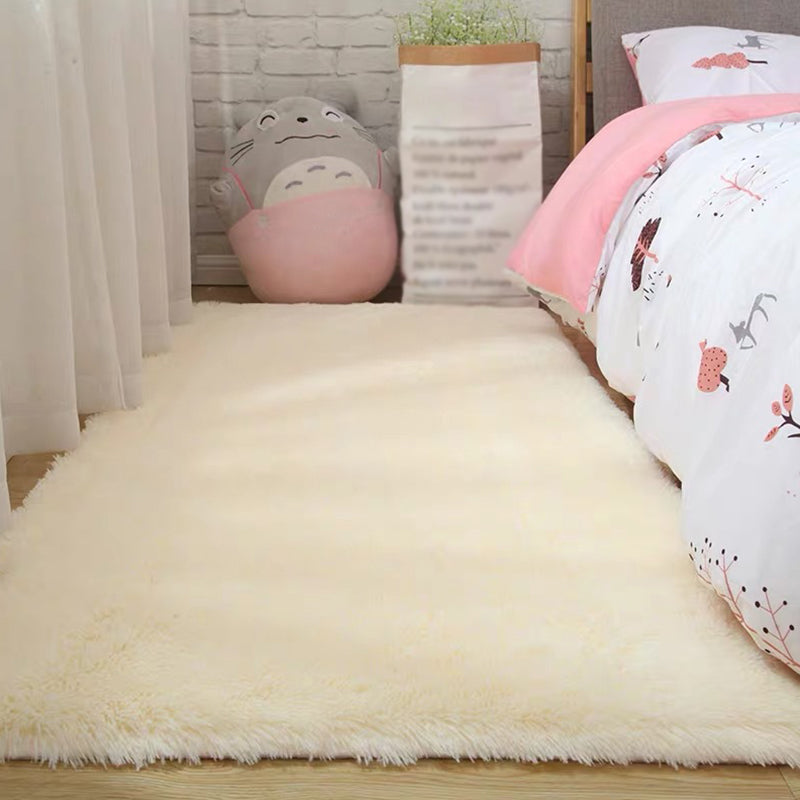 Comfort Soft Indoor Rug Natural Plain Shag Carpet Polyester Stain Resistant Carpet for Bedroom