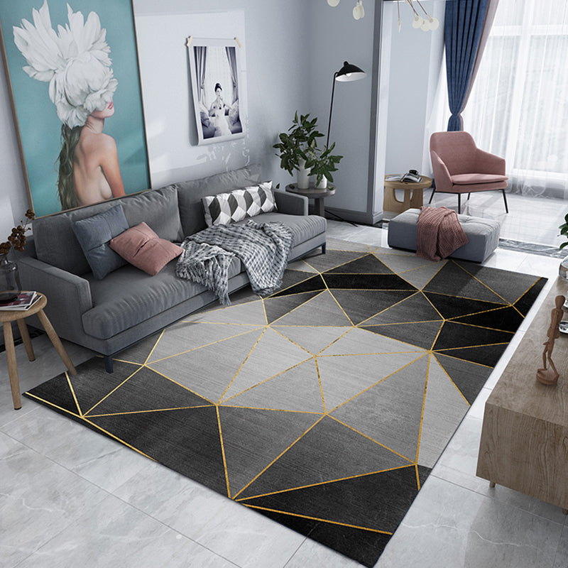 White Tone Nordic Area Carpet Polyester Geometric Splicing Indoor Rug Easy Care Carpet for Bedroom