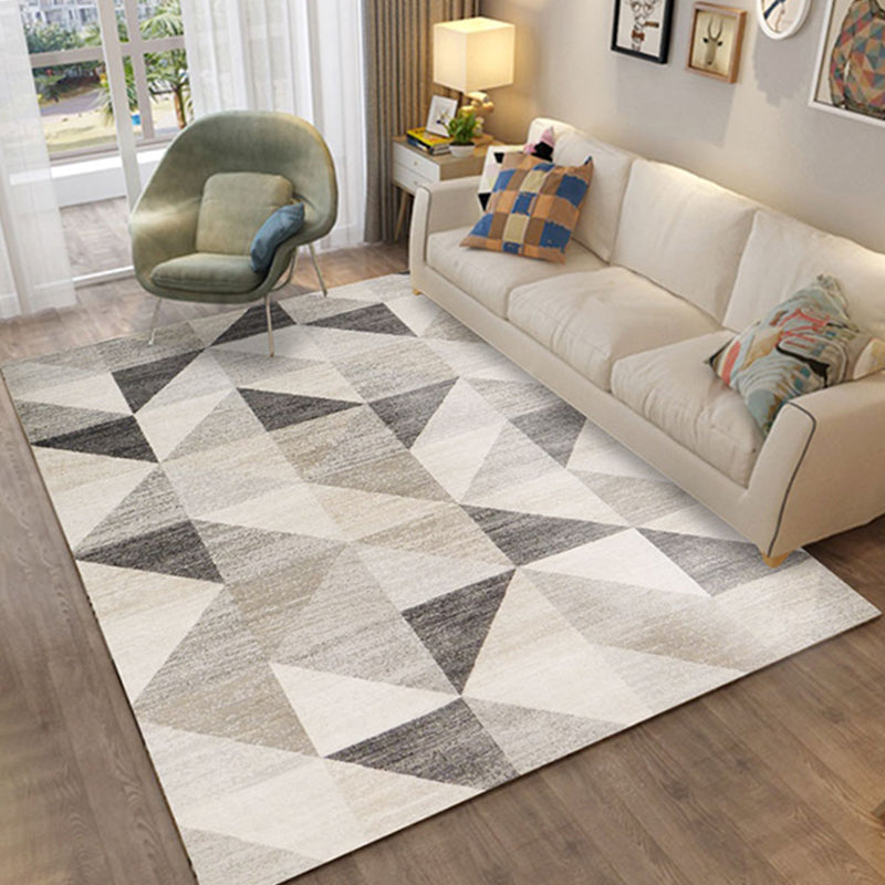 White Tone Nordic Area Carpet Polyester Geometric Splicing Indoor Rug Easy Care Carpet for Bedroom