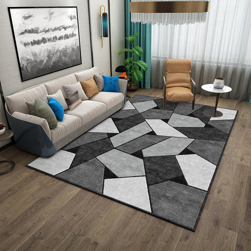 White Tone Nordic Area Carpet Polyester Geometric Splicing Indoor Rug Easy Care Carpet for Bedroom