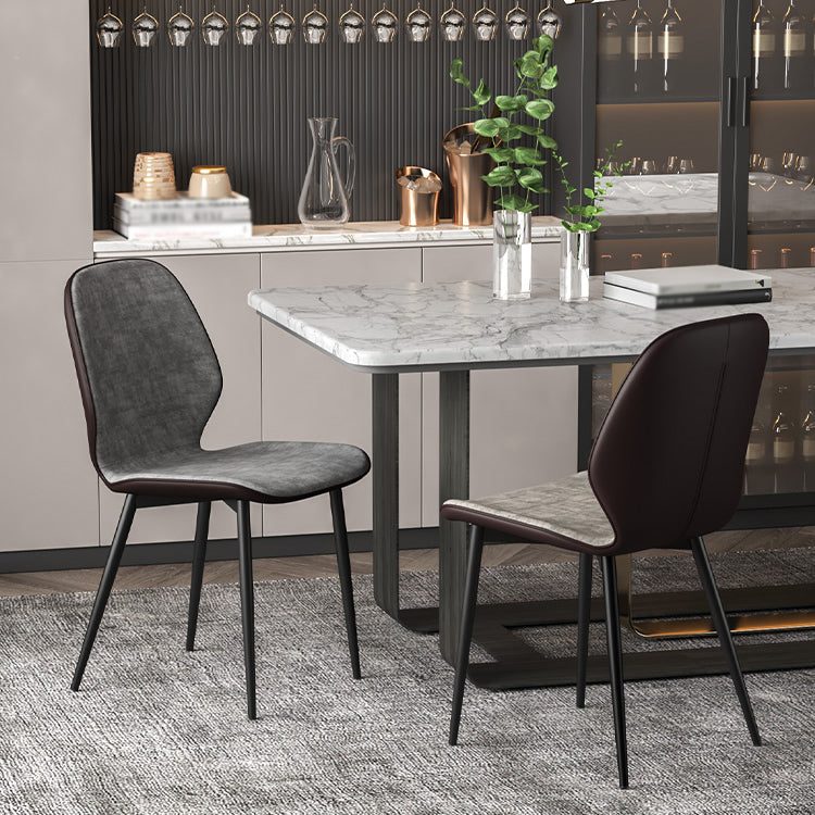 Faux Leather Contemporary Dining Room Chair Matte Finish Solid Back Dining Chairs
