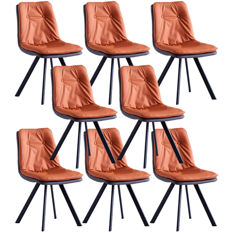 Leather Scandinavian Side Chair Upholstered Armless Dining Chairs with Metal Legs