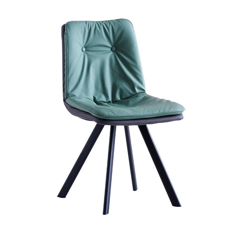 Leather Scandinavian Side Chair Upholstered Armless Dining Chairs with Metal Legs