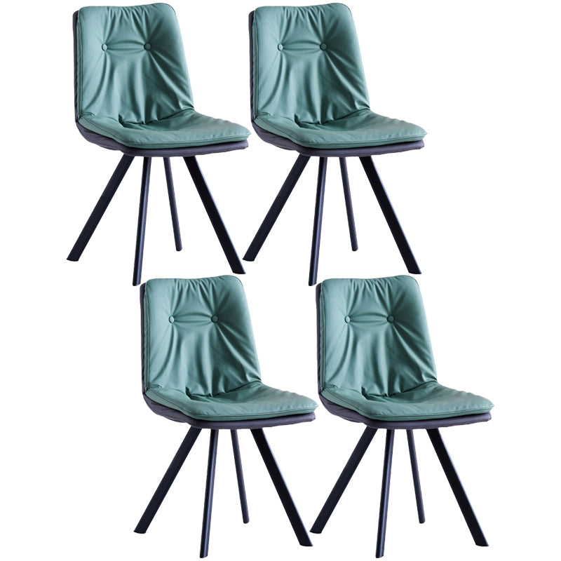 Leather Scandinavian Side Chair Upholstered Armless Dining Chairs with Metal Legs