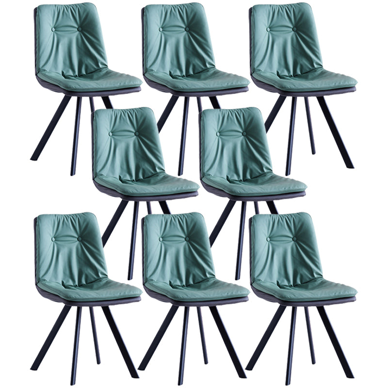 Leather Scandinavian Side Chair Upholstered Armless Dining Chairs with Metal Legs