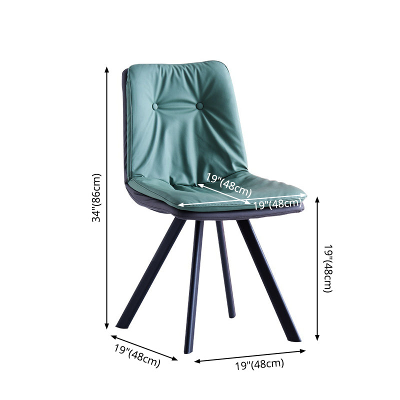 Leather Scandinavian Side Chair Upholstered Armless Dining Chairs with Metal Legs