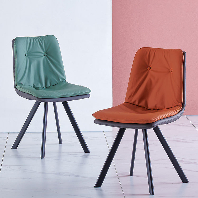 Leather Scandinavian Side Chair Upholstered Armless Dining Chairs with Metal Legs