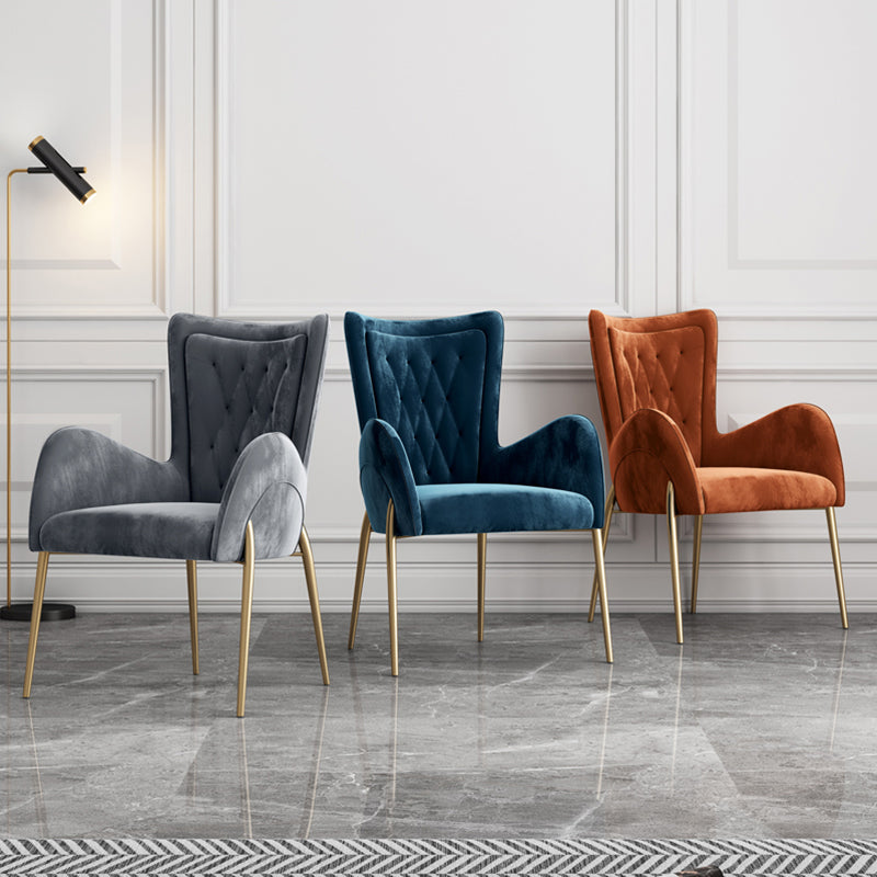 Chaises de salle à manger en cuir et velours, fauteuil de salle à manger à dossier haut de style Glam