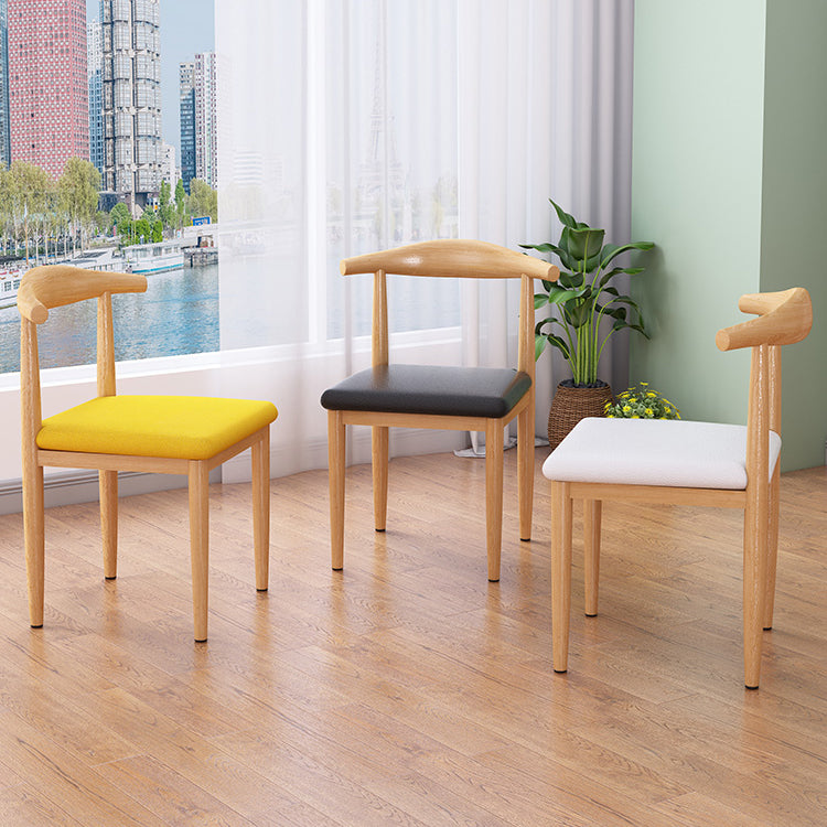 Modern Style Kitchen Leather Dining Chair Ladder Back Side Chair of 16" Wide with Metallic Base