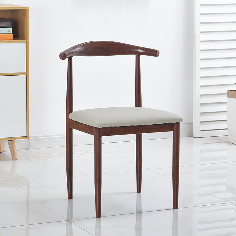 Modern Style Kitchen Leather Dining Chair Ladder Back Side Chair of 16" Wide with Metallic Base