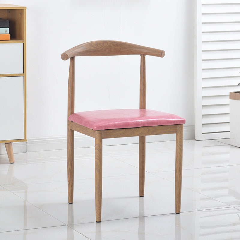 Modern Style Kitchen Leather Dining Chair Ladder Back Side Chair of 16" Wide with Metallic Base