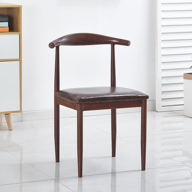 Modern Style Kitchen Leather Dining Chair Ladder Back Side Chair of 16" Wide with Metallic Base