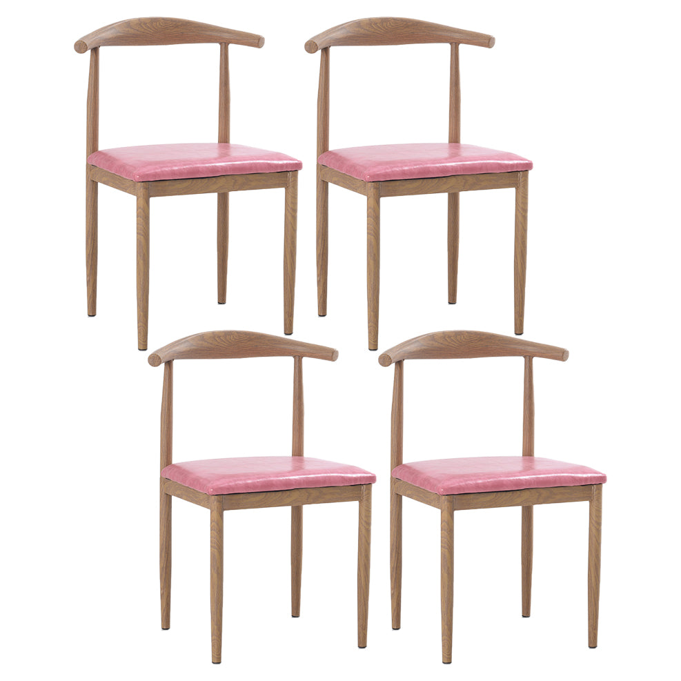 Modern Style Kitchen Leather Dining Chair Ladder Back Side Chair of 16" Wide with Metallic Base