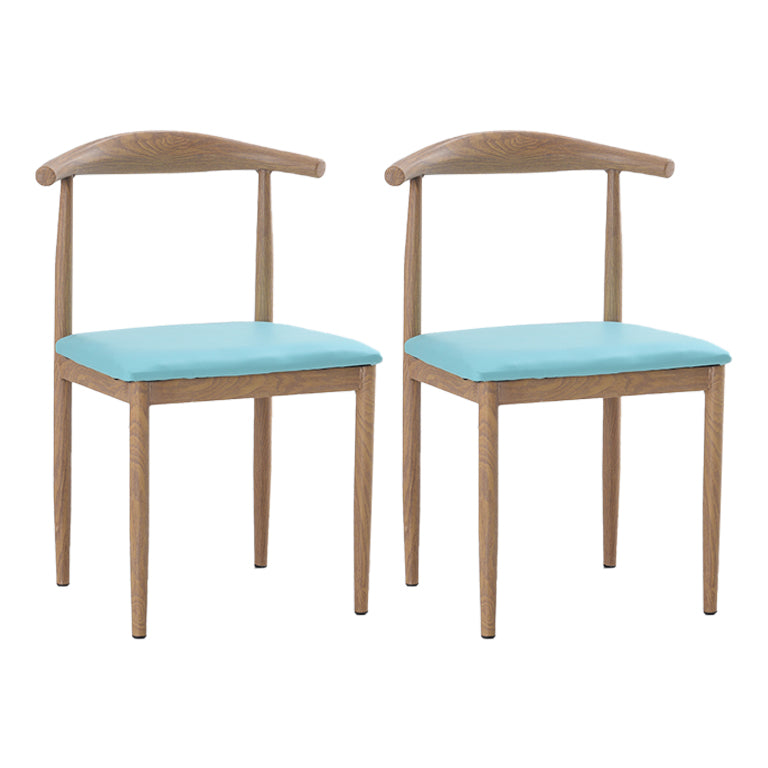 Modern Style Kitchen Leather Dining Chair Ladder Back Side Chair of 16" Wide with Metallic Base