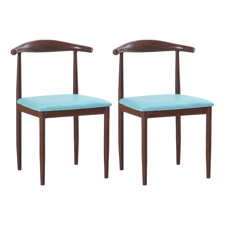 Modern Style Kitchen Leather Dining Chair Ladder Back Side Chair of 16" Wide with Metallic Base
