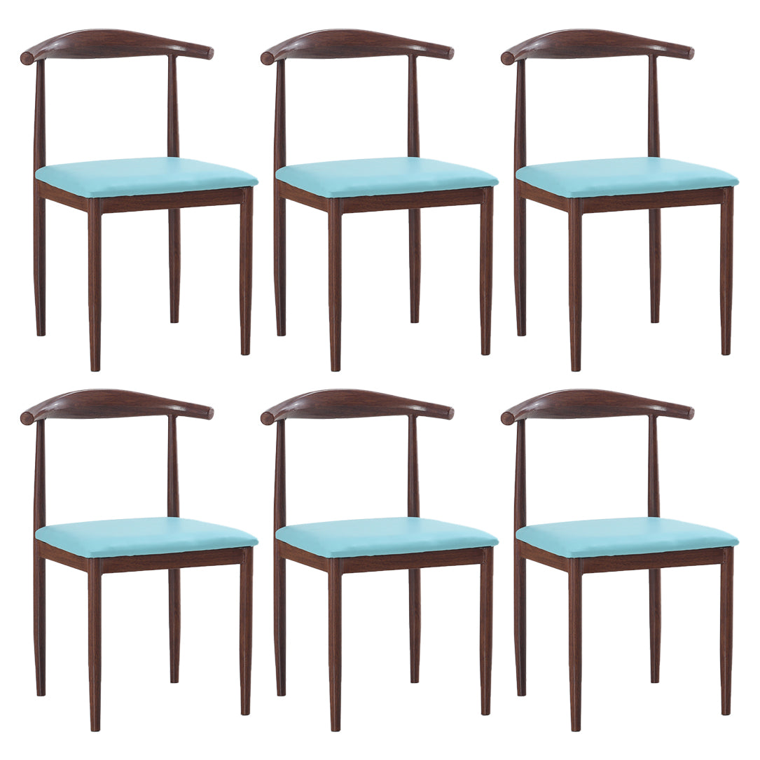 Modern Style Kitchen Leather Dining Chair Ladder Back Side Chair of 16" Wide with Metallic Base