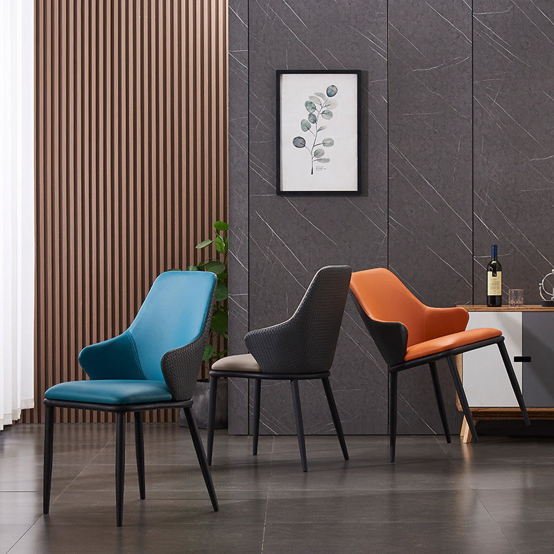 Modern Leather Dining Side Chairs Indoor Upholstered Arm Chair with Black Legs