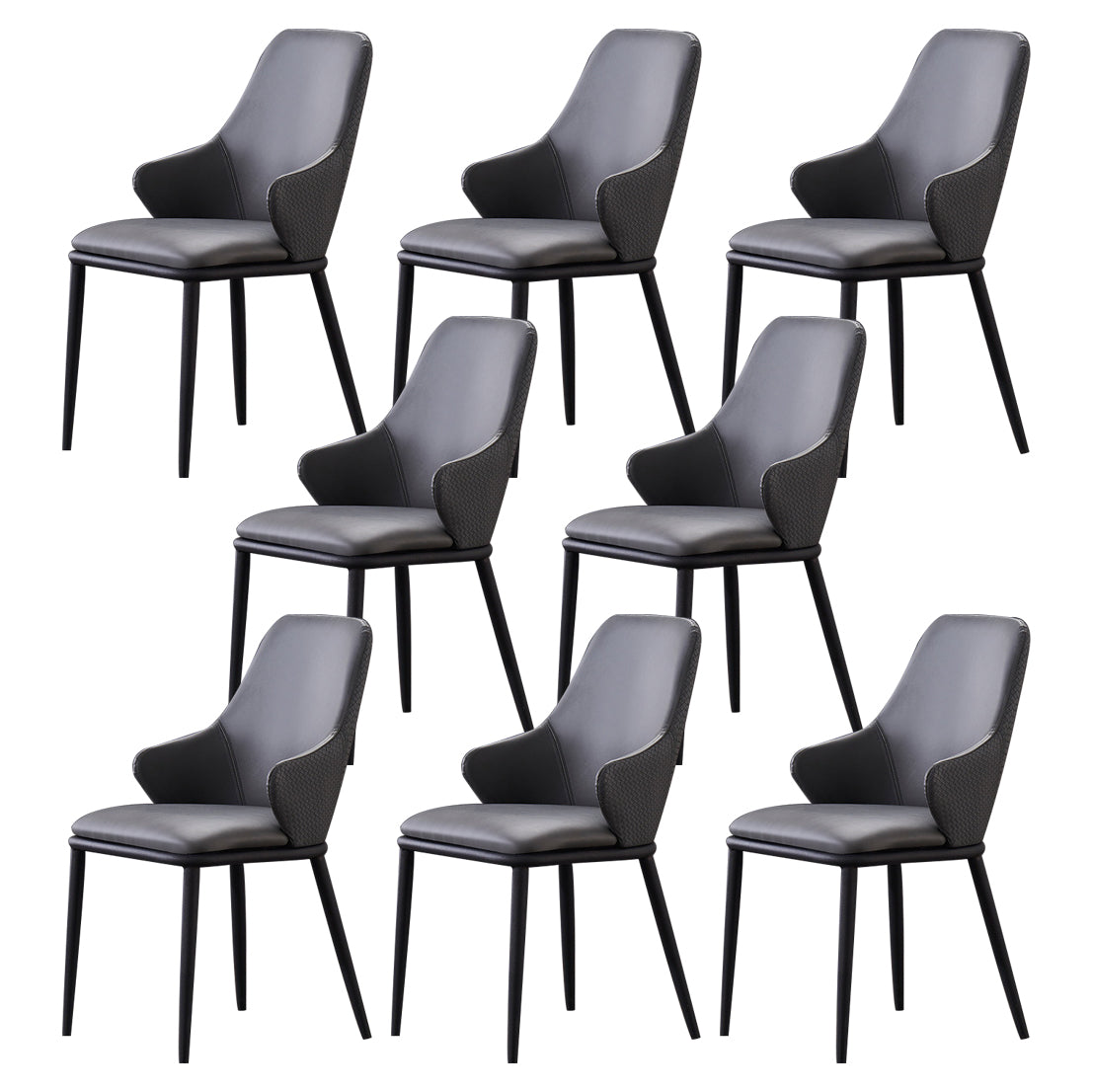 Modern Leather Dining Side Chairs Indoor Upholstered Arm Chair with Black Legs